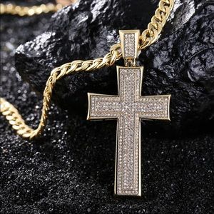 Men’s two tone gold silver cross necklace diamond